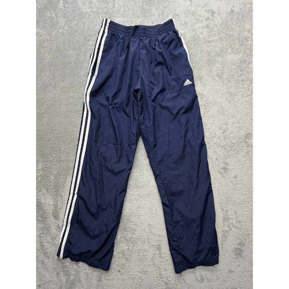 Adidas Pants Mens Small Blue 3 Stripe Track Lined Elastic Waist Athletic AZF001